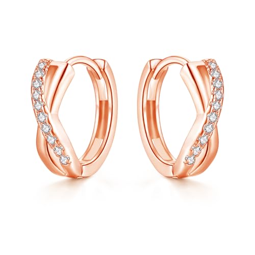 Glintara Creolen Silber 925, 925 Sterling Silber Damen Unendlich Creolen Ohrringe, Hypoallergen X-Shape Huggie Ohrringe mit 5A Cubic Zirkonia, Schlafen Knorpel Silberohrringe Kreolen mit Geschenkbox von Glintara