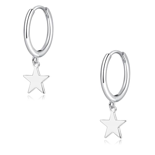 Glintara Creolen Silber 925 mit Anhänger, 925 Sterling Silber Ohrringe Stern Ohrhänger, Hypoallergen Hängeohrringe mit Stern Anhänger, Klassisch Ohrringe Schmuck mit Geschenkbox für Damen Mädchen von Glintara