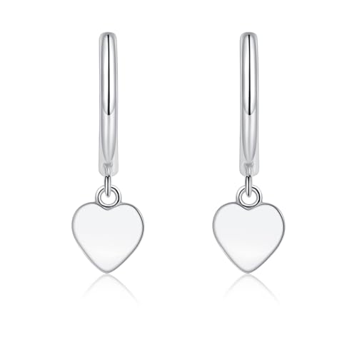 Glintara Creolen Silber Ohrringe Hängend, 925 Sterling Silber Herz Ohrhänger für Damen Mädchen, Klassisch Hängeohrringe mit Herz Anhänger, Hypoallergen Ohrschmuck Geschenke für Geburtstag Valentinstag von Glintara