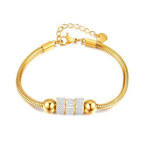 Glintara Schlange Kette Armband Damen, Gold Armband mit Perlen Anhänger, Klassisch Armbänder für Charms Pandora, Schlangen Gliederarmband mit Kugeln, Wasserfester Snake Armkette für Frauen Freundin Glintara Schlange Kette Armband Damen, Gold Armband mit Perlen Anhänger, Klassisch Armbänder für Charms Pandora, Schlangen Gliederarmband mit Kugeln, Wasserfester Snake Armkette für Frauen Freundin von Glintara