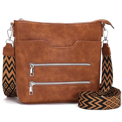Glintify umhängetasche damen mittelgroß Braun handtasche damen mittelgroß crossbody bag Veganes Leder mit Verstellbar Abnehmbar Breiter Gurt von Glintify