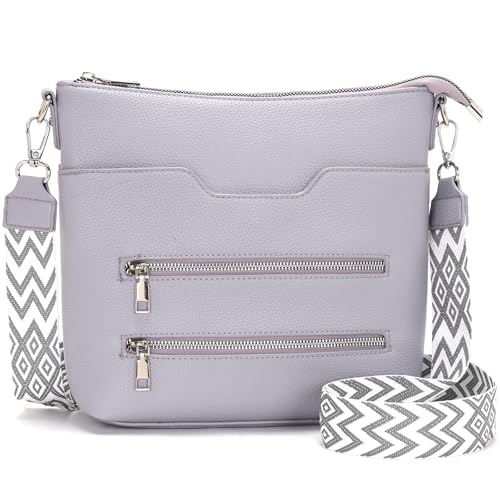 Glintify umhängetasche damen mittelgroß Hellviolett handtasche damen mittelgroß crossbody bag Veganes Leder mit Verstellbar Abnehmbar Breiter Gurt von Glintify