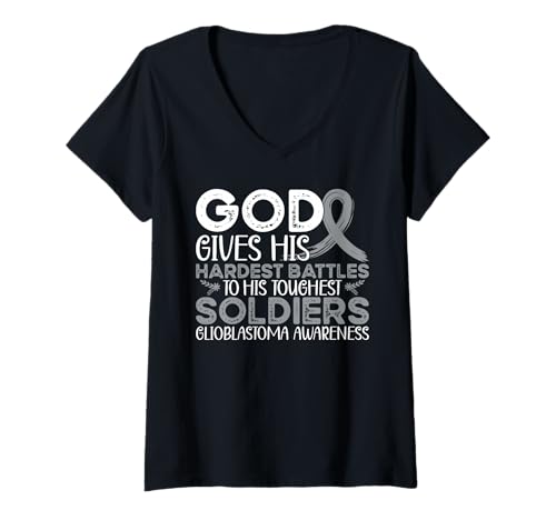Damen Glioblastom-Bewusstsein Glioblastoma Warrior T-Shirt mit V-Ausschnitt von Glioblastoma Warrior Support