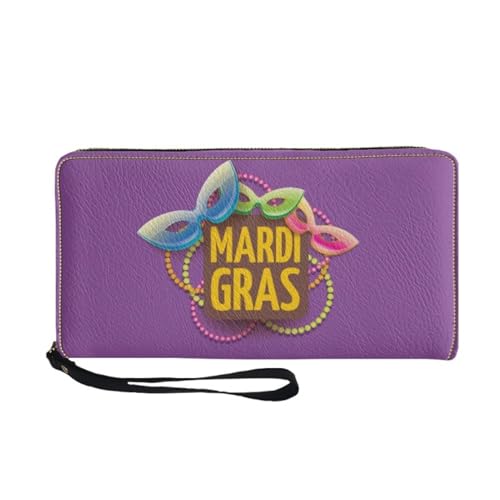 Mardi Gras Geldbörse mit Riemen Karneval Geschenktaschen Lila PU Leder Clutch Geldbörse Karneval Rave Zubehör, Violett, Mardi Gras von Gliquran