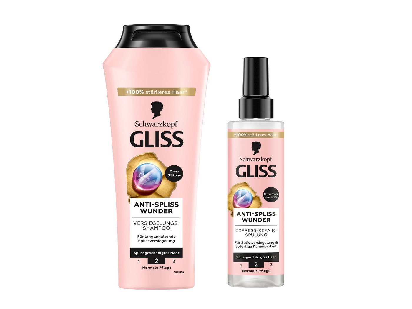 Gliss Haarshampoo Anti-Spliss Wunder 250ml & Express-Repair-Spülung 200ml, 2-tlg., Pflegeshampoo, Splissversiegelung, Hitzeschutz von Gliss