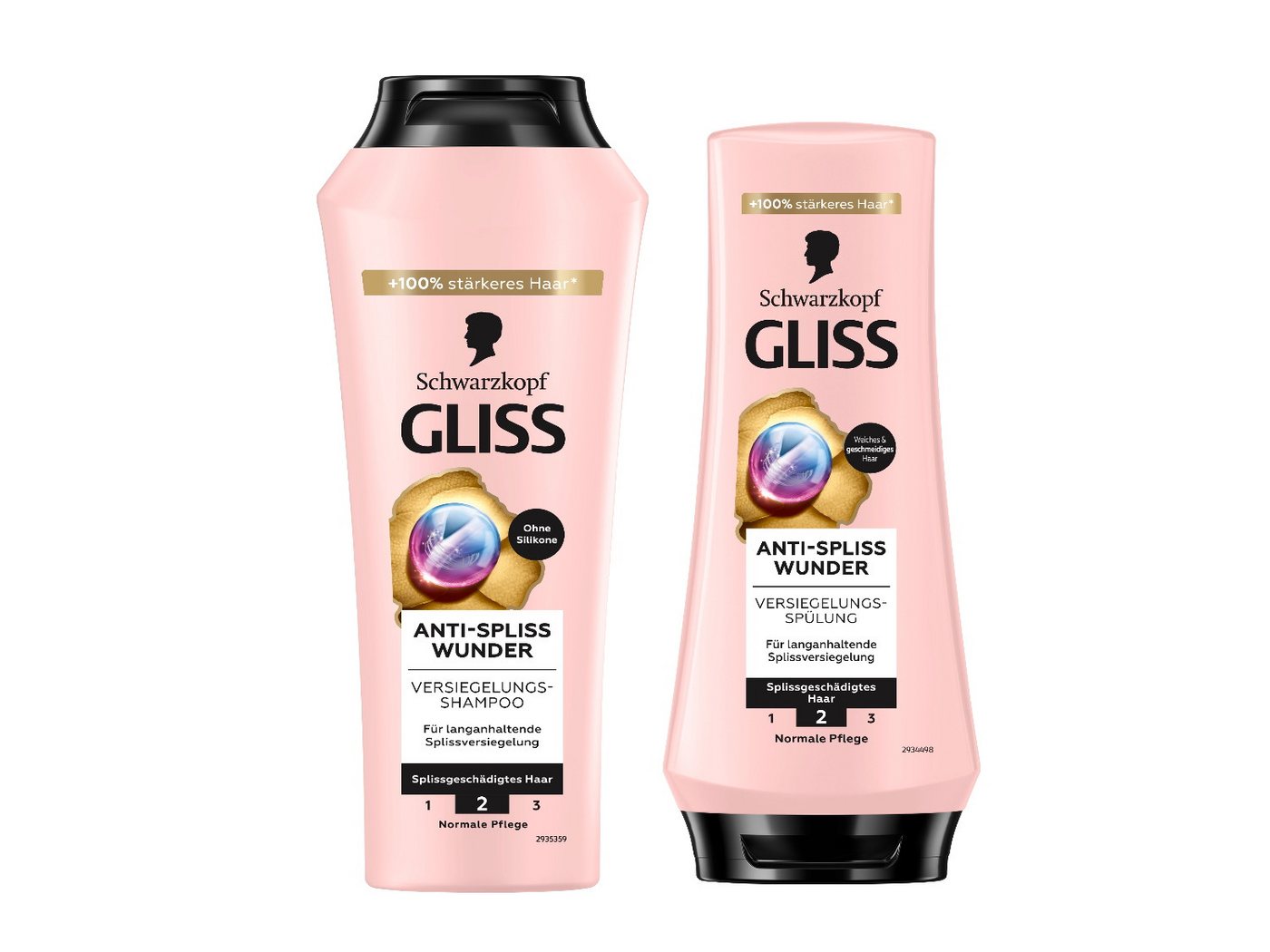 Gliss Haarshampoo Anti-Spliss Wunder 250ml & Haar-Spülung 200ml, 2-tlg., Splissversiegelung, Ion-Komplex, 3-mal weniger Spliss von Gliss