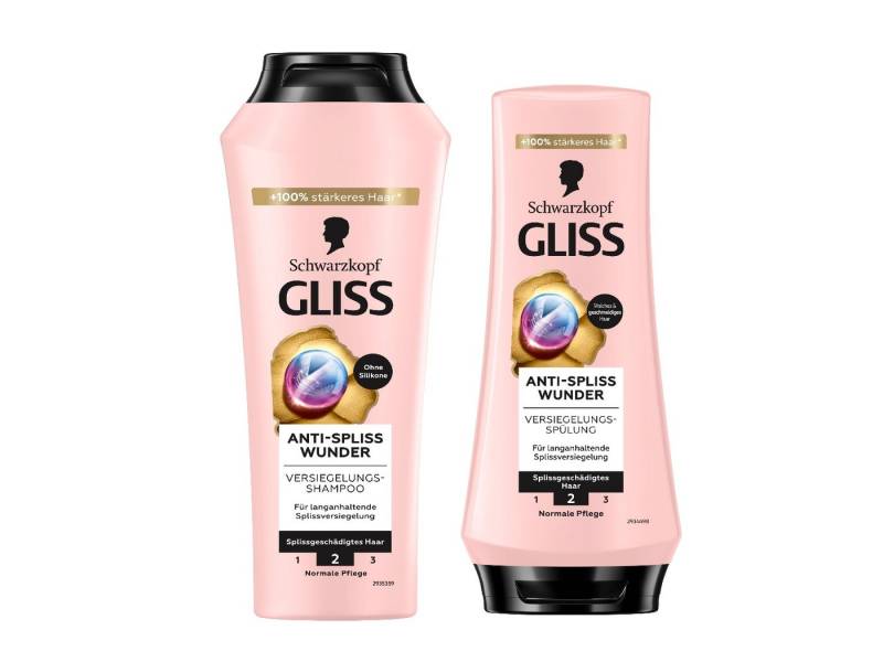 Gliss Haarshampoo Anti-Spliss Wunder 250ml & Haar-Spülung 200ml, 2-tlg., Splissversiegelung, Ion-Komplex, 3-mal weniger Spliss von Gliss