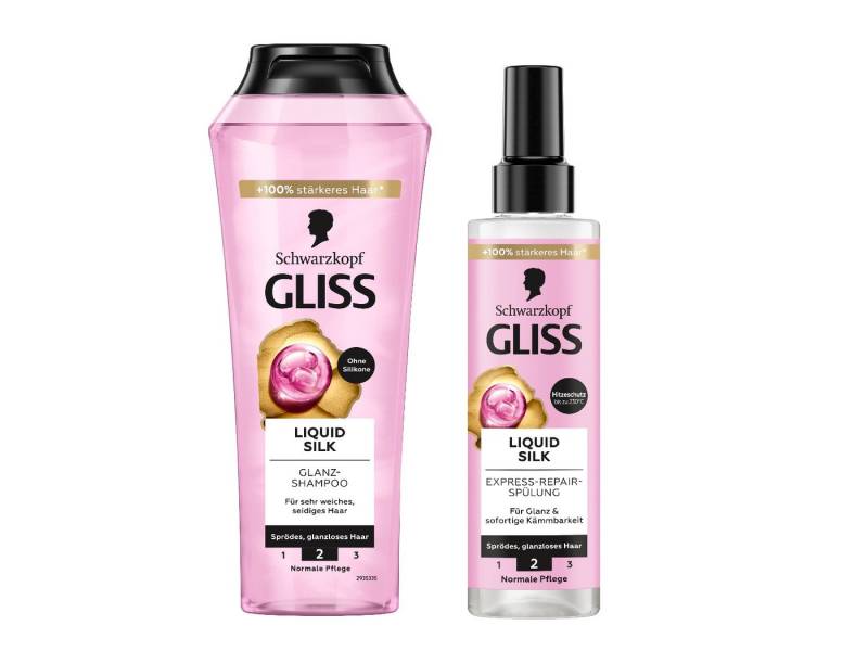 Gliss Haarshampoo Liquid Silk 250ml & Express-Repair-Spülung 200ml, 2-tlg., Pflegespülung, Hitzeschutz, Glanz-Shampoo Gliss Haarshampoo Liquid Silk 250ml & Express-Repair-Spülung 200ml, 2-tlg., Pflegespülung, Hitzeschutz, Glanz-Shampoo von Gliss