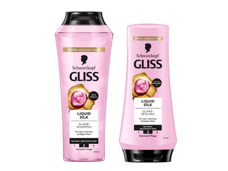 Gliss Haarshampoo Liquid Silk 250ml & Haar-Spülung 200ml, 2-tlg., Schutz & gesunder Glanz, verleiht Geschmeidigkeit, intensive Pflege von Gliss