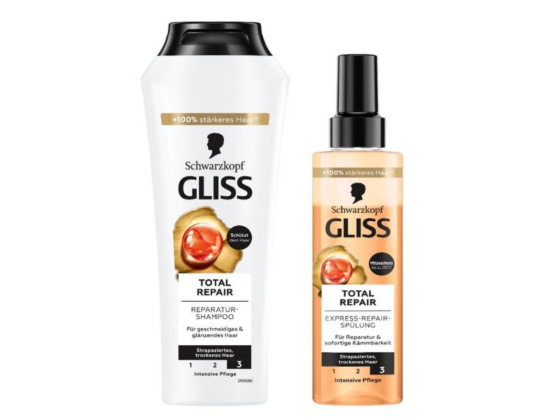 Gliss Haarshampoo Total Repair 250ml & Express-Repair-Spülung 200ml, 2-tlg., Pflegeshampoo, Sprüh-Spülung, Pflegespülung, Hitzeschutz Gliss Haarshampoo Total Repair 250ml & Express-Repair-Spülung 200ml, 2-tlg., Pflegeshampoo, Sprüh-Spülung, Pflegespülung, Hitzeschutz von Gliss