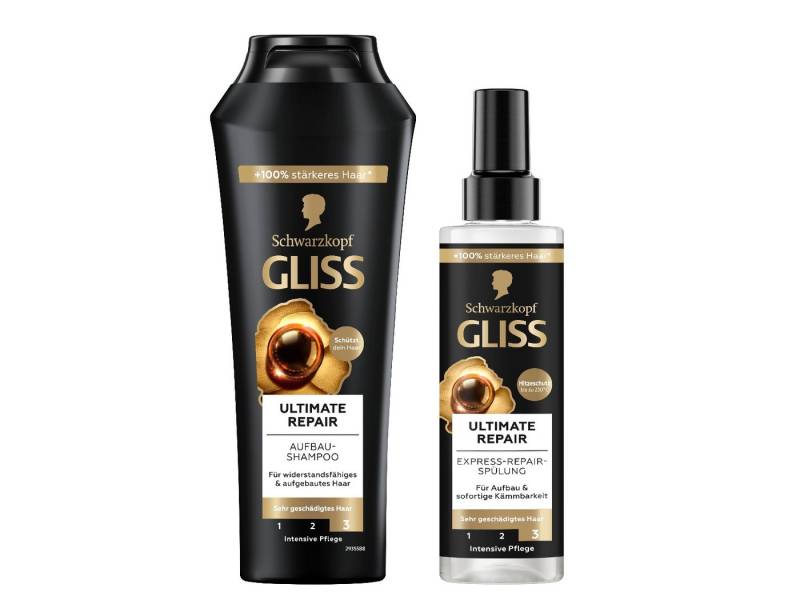 Gliss Haarshampoo Ultimate Repair 250ml & Express-Repair-Spülung 200ml, 2-tlg., Pflegespülung, Pflegeshampoo, Sprüh-Spülung von Gliss