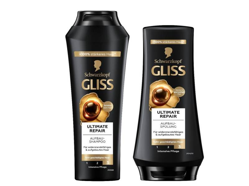 Gliss Haarshampoo Ultimate Repair 250ml & Haar-Spülung 200ml, 2-tlg., reinigt, schützt und stärkt das Haar, mehr Widerstandsfähigkeit von Gliss