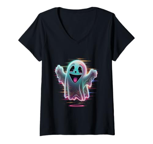 Damen Spooky Glitch Ghost Boo Halloween T-Shirt mit V-Ausschnitt Damen Spooky Glitch Ghost Boo Halloween T-Shirt mit V-Ausschnitt von Glitch Co