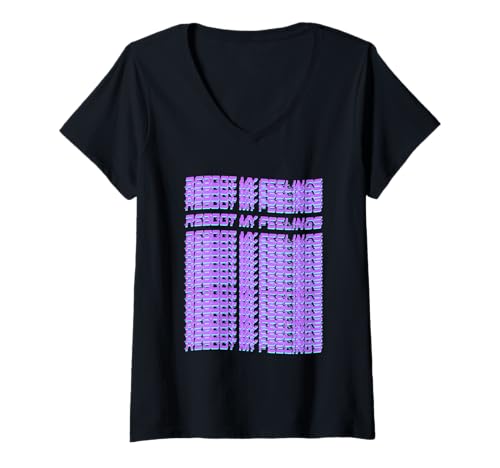 Damen Reboot My Feelings Glitch Typografie Wiederholen Sie Synthwave T-Shirt mit V-Ausschnitt Damen Reboot My Feelings Glitch Typografie Wiederholen Sie Synthwave T-Shirt mit V-Ausschnitt von Glitch Loop Collective