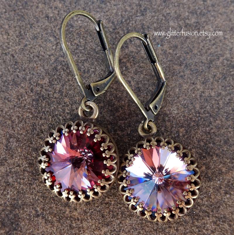 Antik Rosa Swarovski Kristall Messing Krone Brisur Ohrringe, Boho Chic Brautjungfer Statement Ohrringe Antik Rosa Swarovski Kristall Messing Krone Brisur Ohrringe, Boho Chic Brautjungfer Statement Ohrringe von GlitterFusion