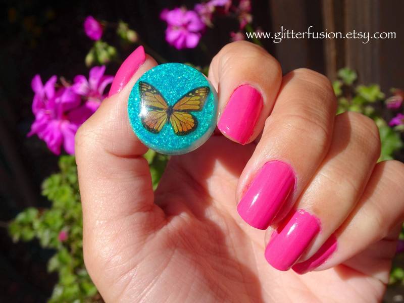 Monarchfalter Schmetterling Blau Glitter Blase Harz Ring, Wunderliche Boho Garten Statement Orange Und Schwarzer Niedlicher Ring Monarchfalter Schmetterling Blau Glitter Blase Harz Ring, Wunderliche Boho Garten Statement Orange Und Schwarzer Niedlicher Ring von GlitterFusion