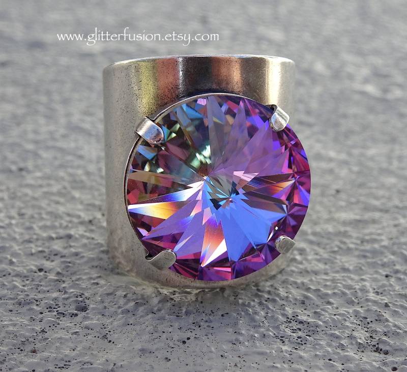 Vitrail Swarovski Kristall Statement Ring, Hell Rosa Cotton Candy Boho Glam Bandring, Glitter Fusion Kristallring Vitrail Swarovski Kristall Statement Ring, Hell Rosa Cotton Candy Boho Glam Bandring, Glitter Fusion Kristallring von GlitterFusion