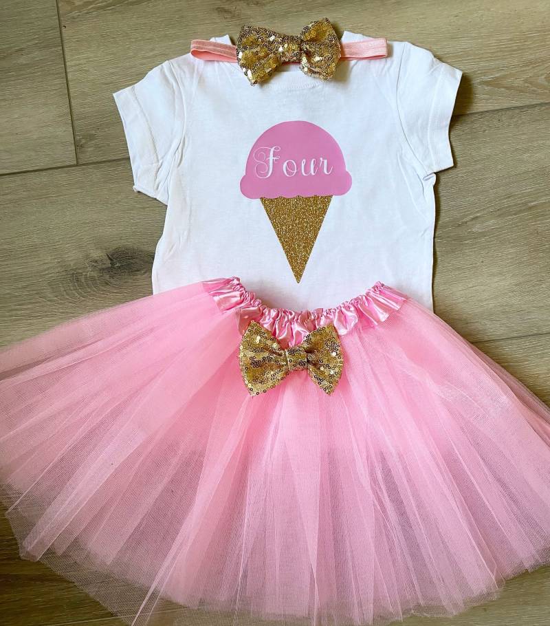 Eis Geburtstag Party Outfit Pink Und Gold 4. Shirt, Jedes Alter Shirt Tutu Vierter Prop von GlitterMeCute
