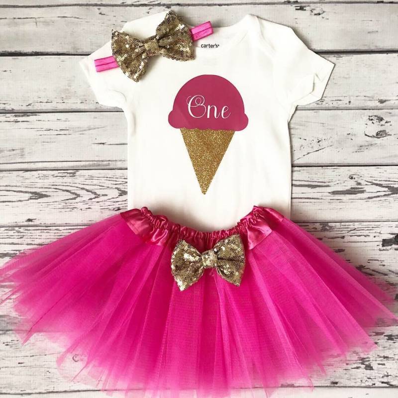 Eis Geburtstagsparty Outfit Pink Und Gold 1. Geburtstag Shirt, Jedes Alter Shirt Tutu Erster Kuchen von GlitterMeCute
