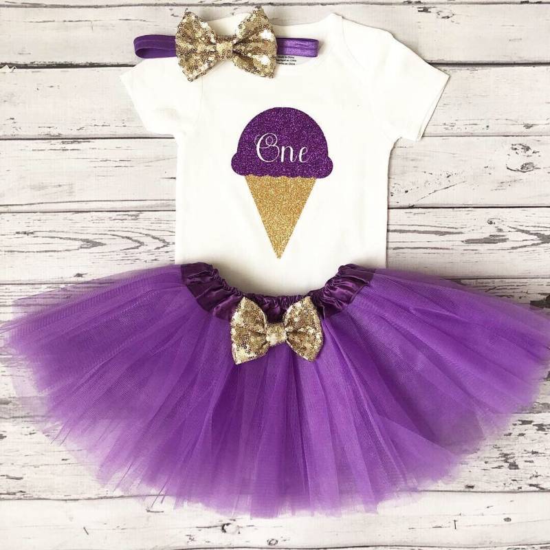 Eiscreme Geburtstag Party Outfit Lila Und Gold 1. Eiscreme Shirt, Any Age Ice Cream Geburtstagsshirt Tutu Erster von GlitterMeCute