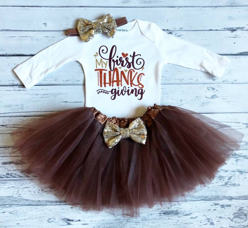 Mein 1st Thanksgiving Baby Girl Outfit Braun Tutu Neugeborene Mädchen Shirt Bodysuit Set von GlitterMeCute