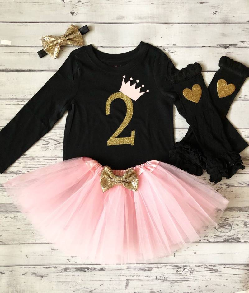 Prinzessin 2. Geburtstag Shirt Schwarz Und Gold Outfit Krone Glitzer Top Zwei Jahre Alt von GlitterMeCute