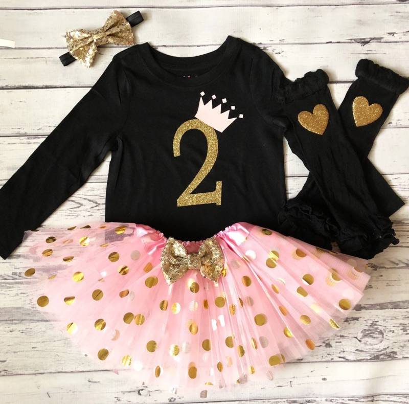 Prinzessin 2. Geburtstag Shirt Schwarz Und Gold Outfit Krone Glitzer Top Zwei Jahre Alt von GlitterMeCute