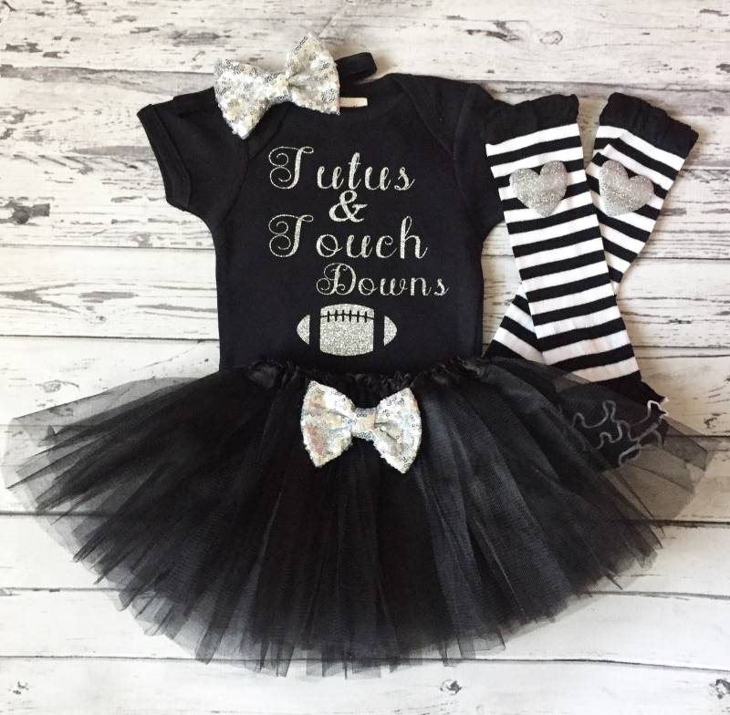 Tutus Und Touchdowns Baby Mädchen Outfit Body Tutu Schwarz Glitzer Schwester Fan von GlitterMeCute