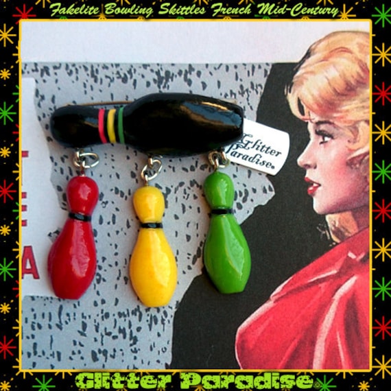 Fakelite Bowling Kegel Frankreich Mid-Century - Brosche Retro Vintage Schmuck 1950Er Jahre Glitter Paradise® von GlitterParadise