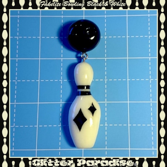 Fakelite Bowling Schwarz & Weiß Brosche - Kegel Retro Vintage Schmuck 1950S Glitter Paradise® von GlitterParadise