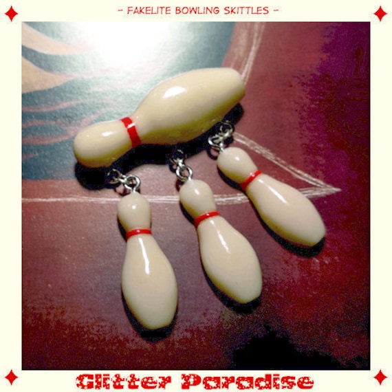 Fakelith Bowling Kegel Brosche - Mid-Century Retro Schmuck von GlitterParadise