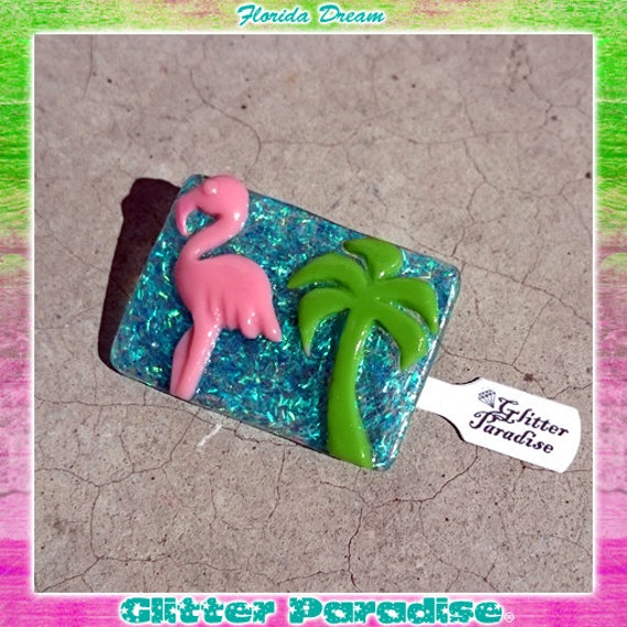 Florida Dream - Brosche Vintage Replik Retro Pinker Flamingo Miami Konfetti Lucite Mid Century Modern Glitter Paradise® von GlitterParadise