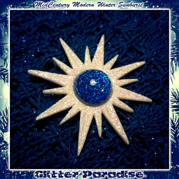 Mid-Century Modern Winter Sunburst - Brosche Sternbrosche Winterbrosche Eisiger Schmuck Eis Starburstbrosche Schnee Glitter Paradise® von GlitterParadise
