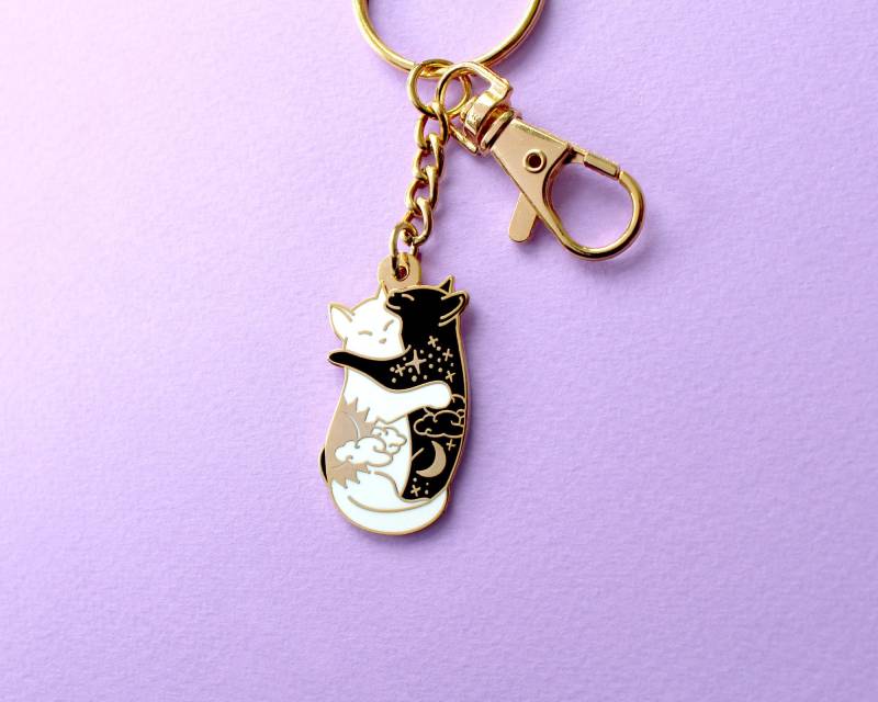 Tag & Nacht Umarmt Katze Keychain Yin Yang Mond Schlüsselanhänger Netter Keychain Katzenliebhaber Weihnachtsgeschenk-Katzendame Geschenke von GlitterPunkJewellery