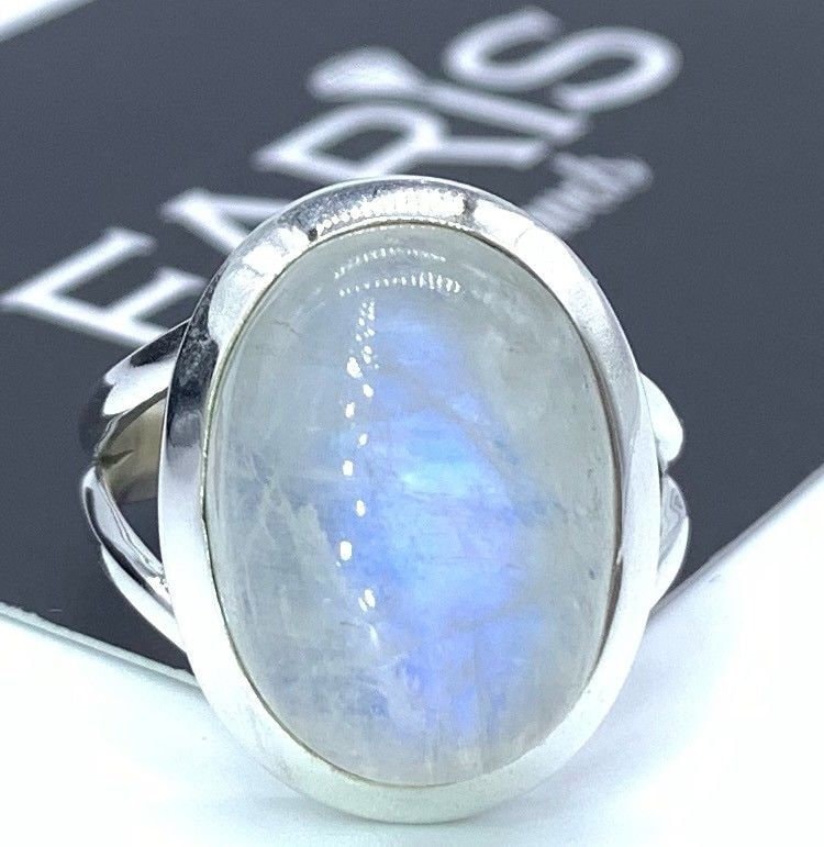 Großer 925Er Sterling Silber Damen Mondstein Cabochon Oval Ring Edelstein Schmuck Geschenkbox von GlitzNGems