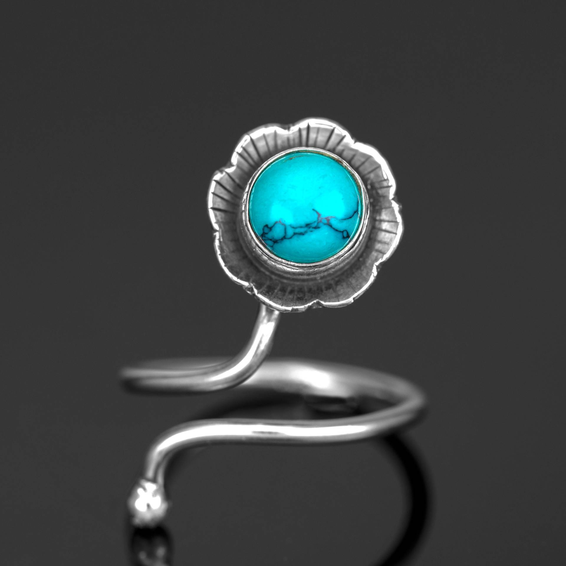 sterling Silber Türkis Runde Edelstein Einstellbar Blume Ring Damen Geschenk Schmuck Boxed sterling Silber Türkis Runde Edelstein Einstellbar Blume Ring Damen Geschenk Schmuck Boxed von GlitzNGems