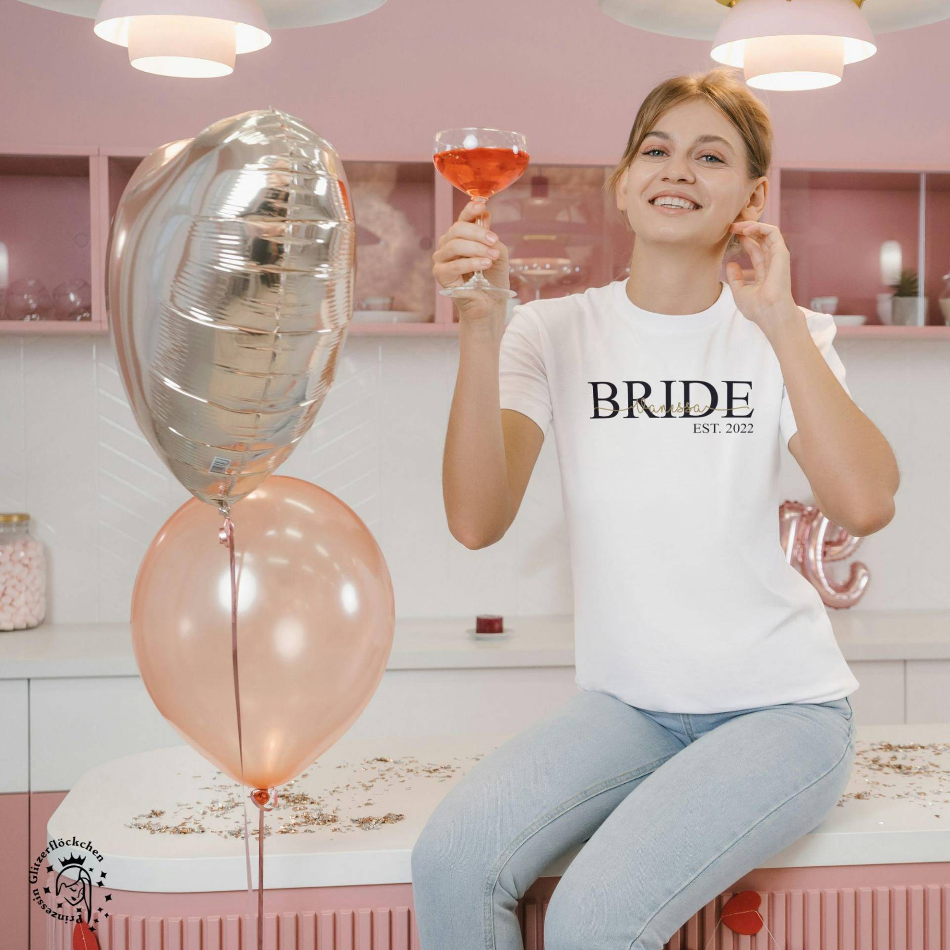 Bride Shirt Bio-Baumwolle Handmade, Perfektes Geschenk Für Jungesellinenabschied von Glitzerfloeckchen