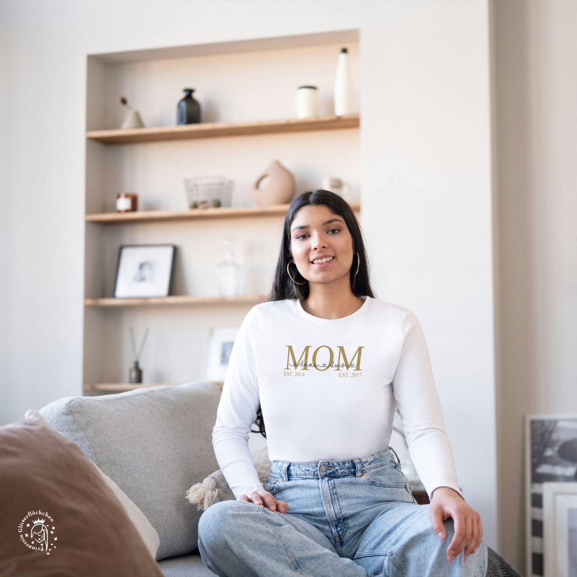Mama Longsleeve Bio-Baumwolle Handmade Personalisiert Mit Kindernamen Personalisiert, Perfektes Muttertagsgeschenk von Glitzerfloeckchen