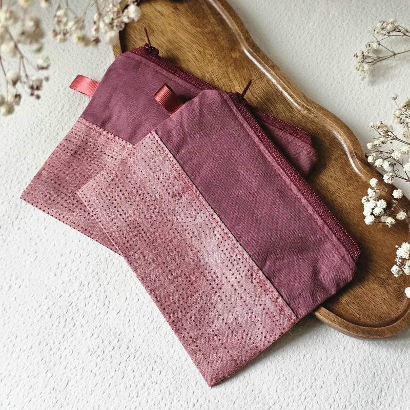 Mini Tasche Dunkelrot Punkte Reißverschlusstasche Makeup-Bag Münztasche Kleines Portmonnaie Handmade Täschchen Altrosa Geschenk Für Freundin von Glitzernadel