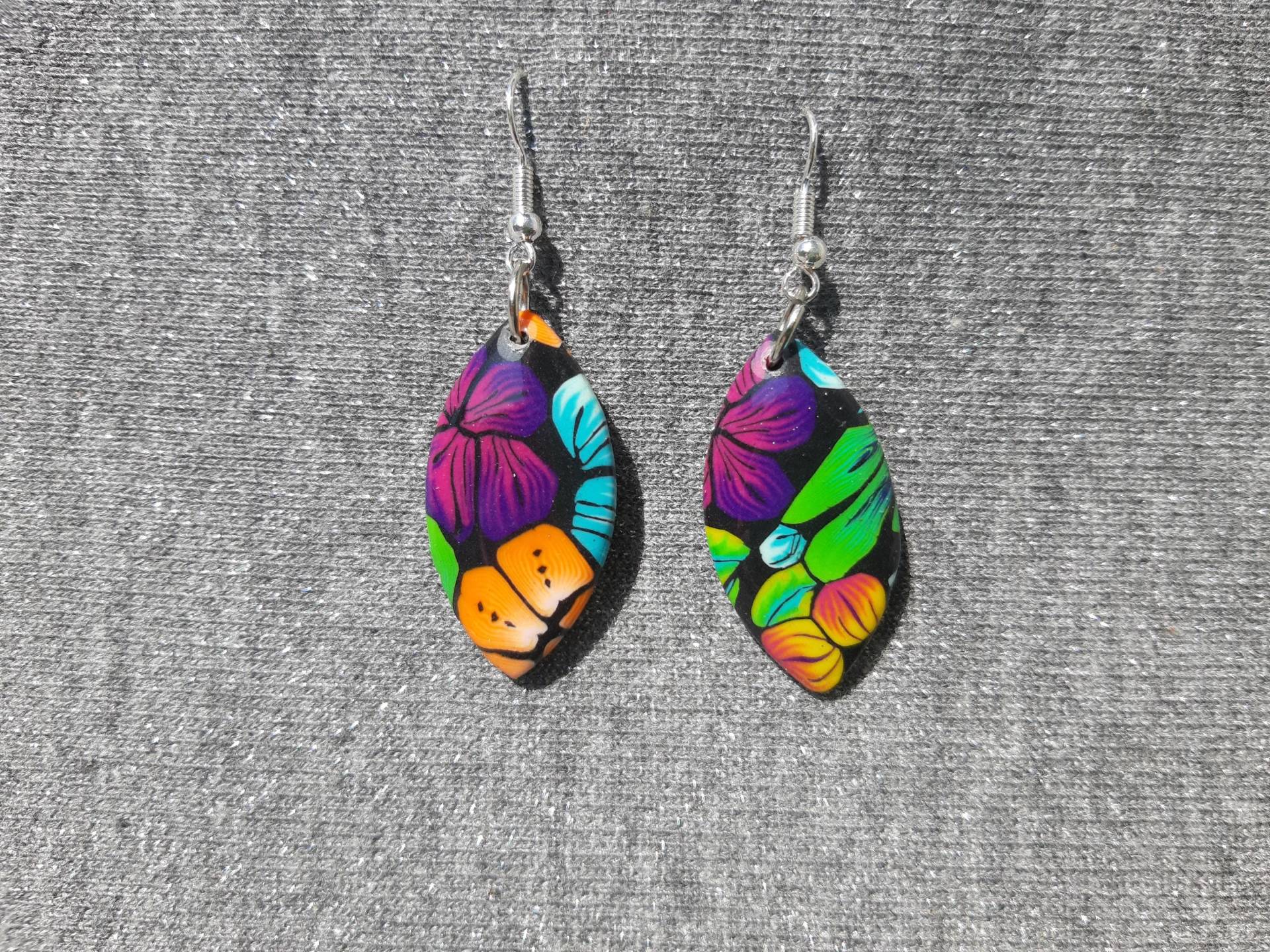 Hängeohrringe Aus Fimo, Ohrhänger, Ohrringe Mit Blümchenmuster Polymer Clay von Glitzerwerk35