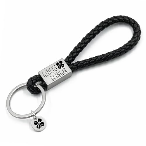 Glitzkind Schlüsselanhänger mit Gravur »Glücksbringer« | Kleeblatt Auto Anhänger Autoschlüssel Geschenk für Fahranhänger zum Führerschein bestanden Geburtstag Weihnachten Frauen von Glitzkind