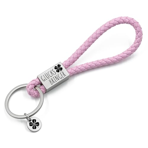 Glitzkind Schlüsselanhänger mit Gravur »Glücksbringer« | Kleeblatt Auto Anhänger Autoschlüssel Geschenk für Fahranhänger zum Führerschein bestanden Geburtstag Weihnachten Frauen von Glitzkind