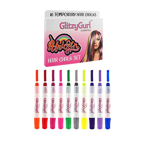 GlitzyGurl Premium Neon Haarkreide-Set, 10 x Kind, temporär, ungiftig, leicht waschbar, Haarfärbemittel, bunte Haarkreiden, Set für Mädchen von GlitzyGurl