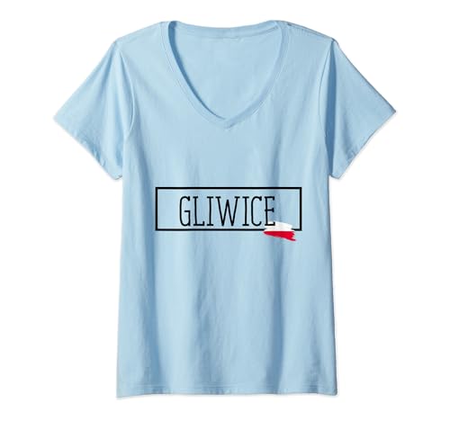 Damen Gliwice Polen Stadt Polska Land Urlaub Reisen Polnisch T-Shirt mit V-Ausschnitt Damen Gliwice Polen Stadt Polska Land Urlaub Reisen Polnisch T-Shirt mit V-Ausschnitt von Gliwice Poland Town Pologne Travel Husband Wife