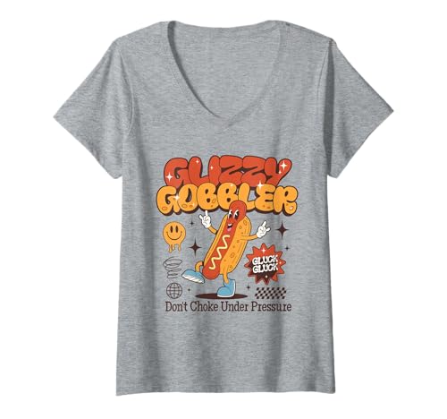 Damen Lustiges Glizzy Gobbler Meme Hilarious Hotdog Cartoon Sandwich T-Shirt mit V-Ausschnitt Damen Lustiges Glizzy Gobbler Meme Hilarious Hotdog Cartoon Sandwich T-Shirt mit V-Ausschnitt von Glizzy Globber Retro Hotdog Sandwich Weiner Lovers