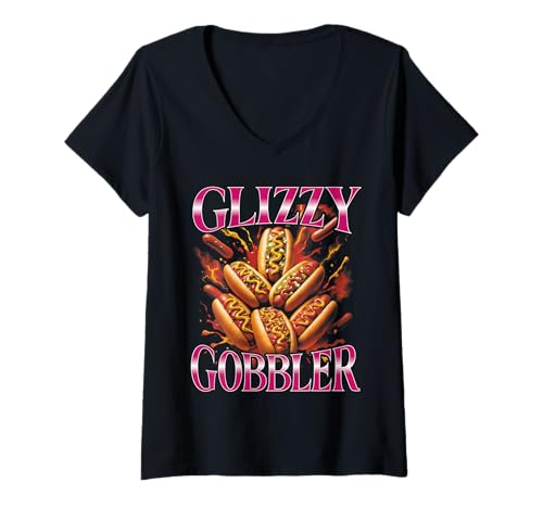 Damen Glizzy Gobbler Lustiger Bootleg-Hotdog T-Shirt mit V-Ausschnitt von Glizzy Gobbler Funny Bootleg Hotdog