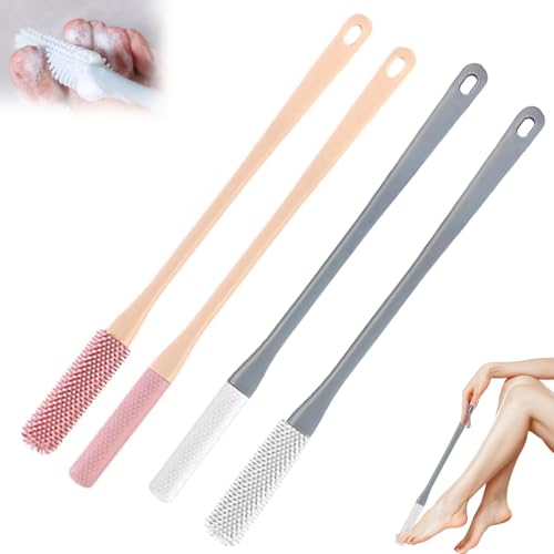 Zehenreinigungsbürste, Fußschrubber – 4 Stück, Silikon-Dusch-Fußschrubber mit 39,9 cm langem Griff, Peeling-Bürste, weiche Füße, Reiniger, Fußpflege für Senioren, ältere Menschen, Männer und Frauen von Glnnk