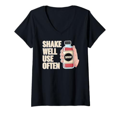 Damen Empathy Shake Well Use Oft Kindness Compassion Humanity T-Shirt mit V-Ausschnitt Damen Empathy Shake Well Use Oft Kindness Compassion Humanity T-Shirt mit V-Ausschnitt von Global Empathy Movement For Love And Connection