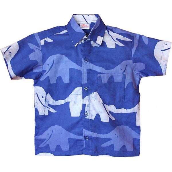 Global Mamas Bio Hemden für Jungs - Button Down Shirt - Elephants & Turtles von Global Mamas