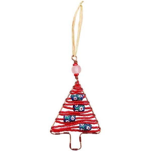 Global Mamas Upcycling Christbaumschmuck  - Weihnachtsbaum -  S/L - Rainbow/Weiß/Rot - Weihnachten - Geschenkdeko - Weihnachtsdeko von Global Mamas